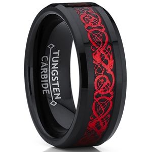 Red Dragon Black Tungsten Carbide Ring